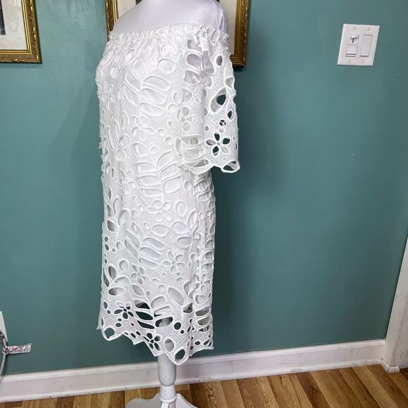 PrettyGarden S cottagecore White Lace Off Shoulder Mini Dress Floral Cutout - Picture 3 of 9